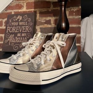NWOT Leather Hi Top Converse Metallic Rainbow